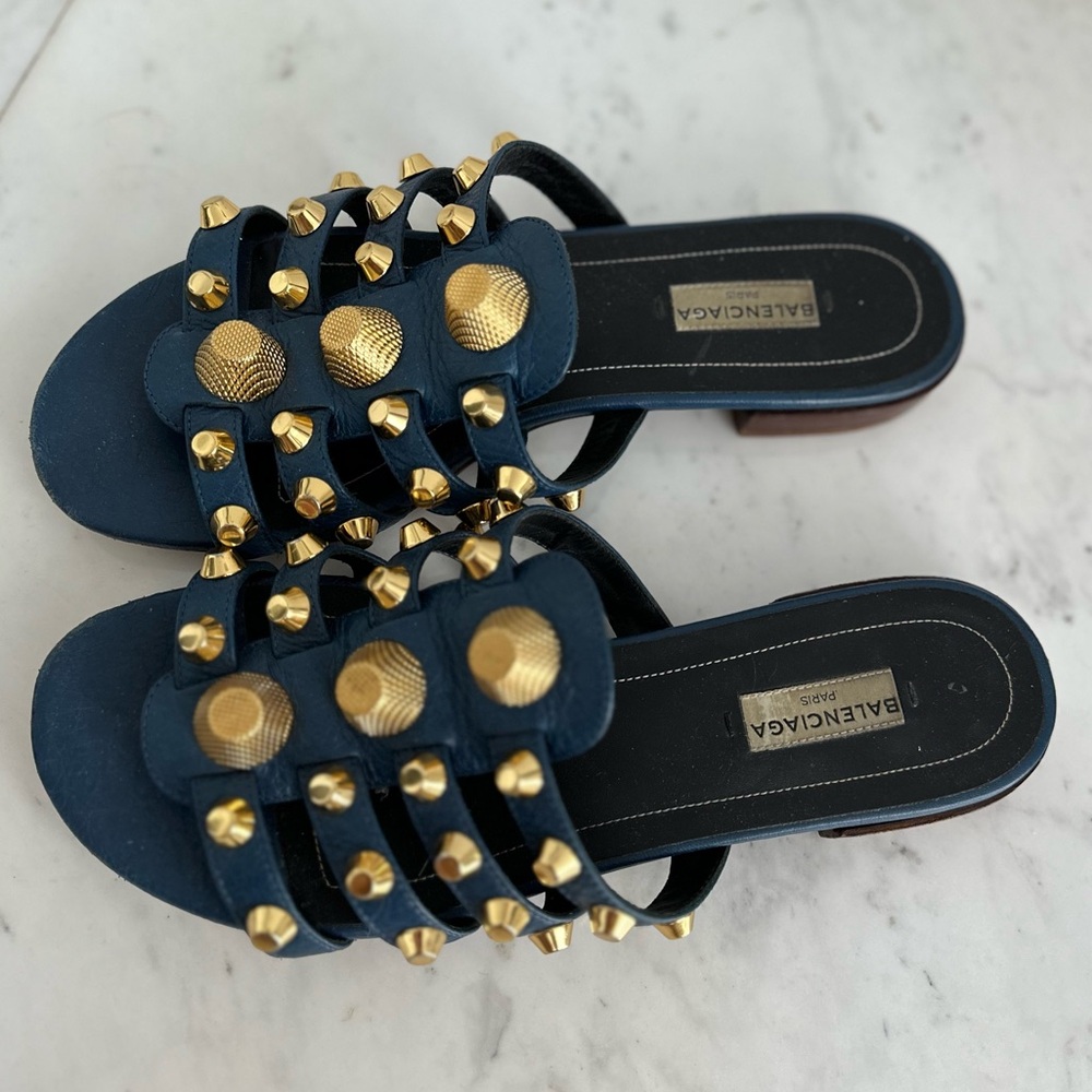 Balenciaga Blue Studded Leather Arena - Picture 2 of 6